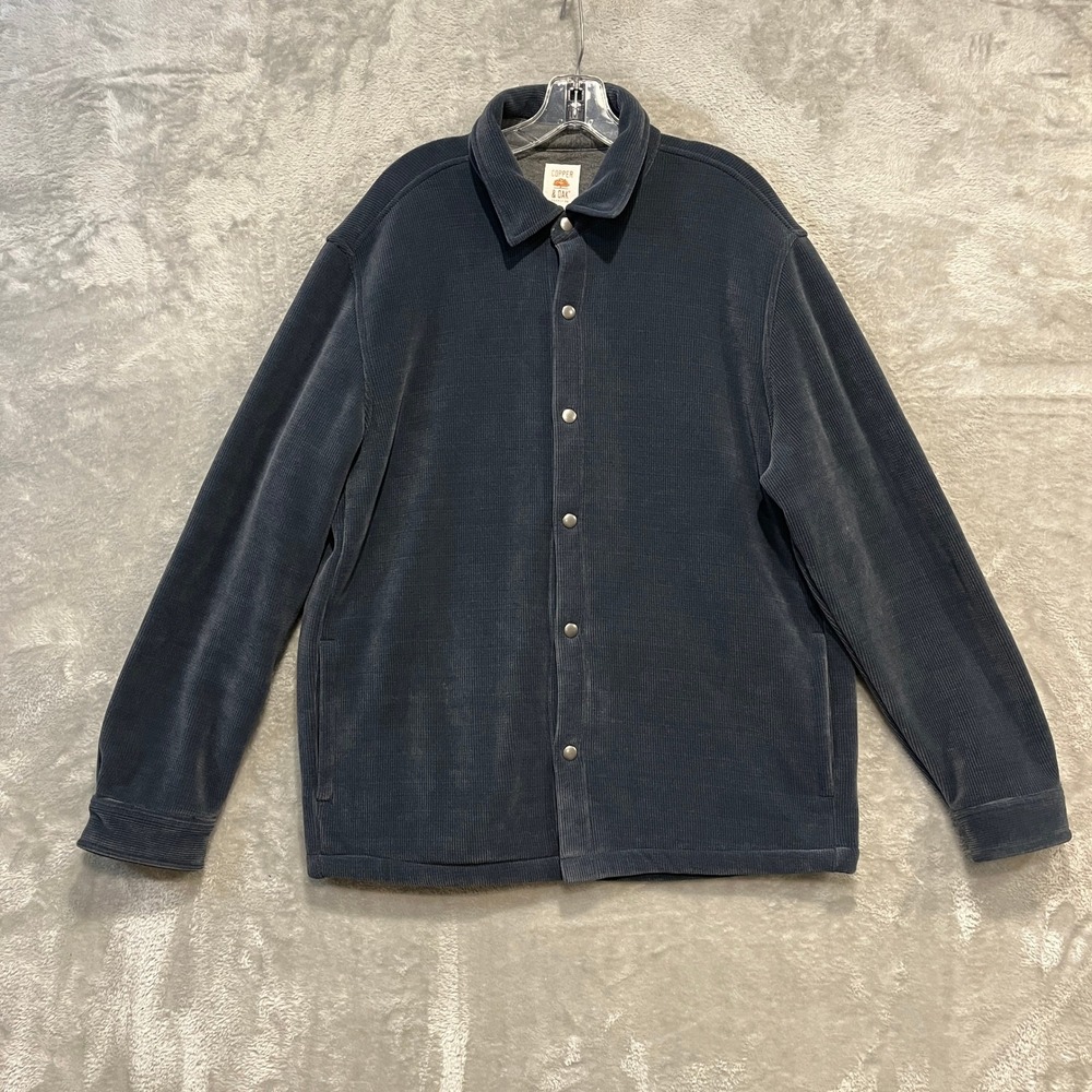 Copper & Oak Corduroy Shirt Jacket Mens Large Blue Gray Snap Front Lined Shacket